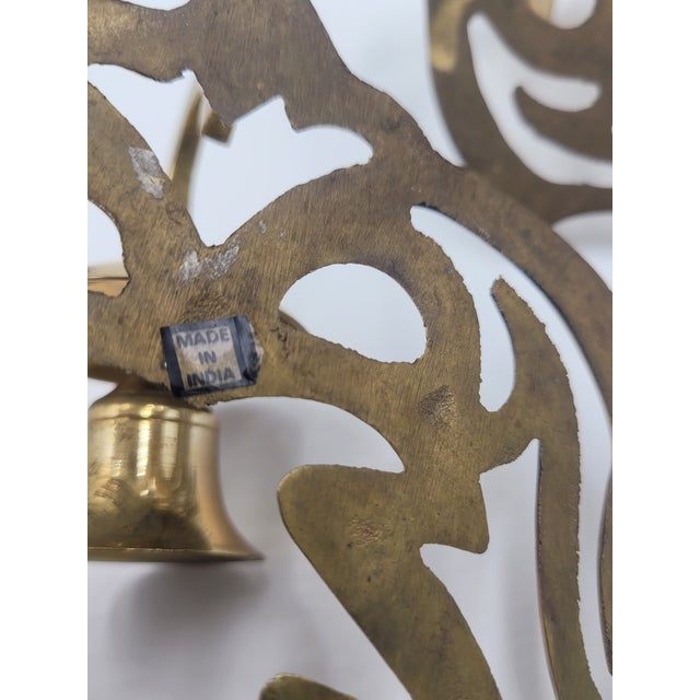 Mid 20th Century Hollywood Regency Solid Brass Leaf Sconces-a Pair For Sale - Image 9 of 10