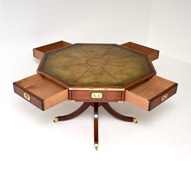 Hollywood Regency Large Antique Military Campaign Drum Table with Leather Top, 1950 For Sale - Image 3 of 11