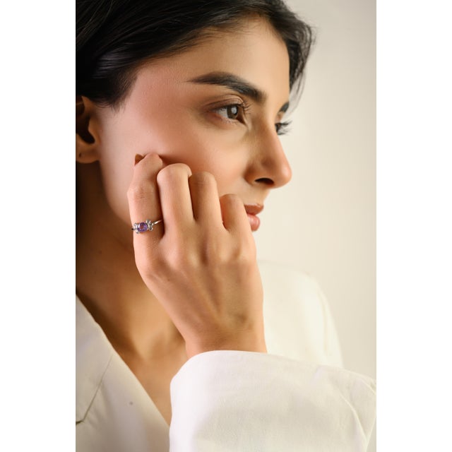 Lavender Art Deco 14k White Gold 1.11ct Lavender Sapphire & Diamond Ring Size 5.5 For Sale - Image 8 of 16