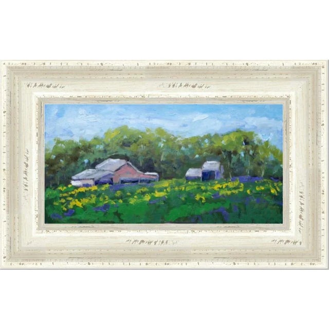 Quiet Places & Farmlands — Sunflower Farm, Woodland California Original oil painting by Haas, 16 x 8 unframed gessoed...