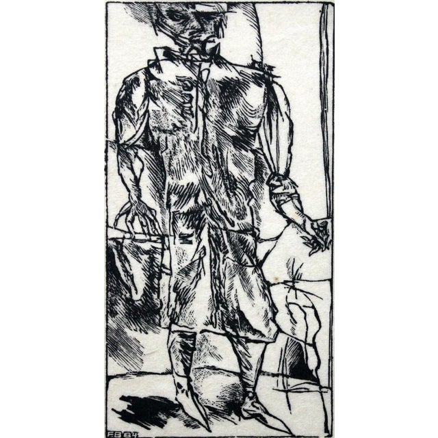 Franciszek Bunsch, The Third Traveller, Woodcut on Paper, 1984 For Sale - Image 6 of 6