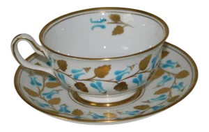 Vintage Porcelain English Royal Chelsea Footed Turquoise & Gold Hand Painted Teacup & Saucer Set- 2 Pieces