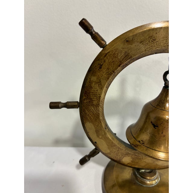 Vintage Brass Ship Wheel Bell on Stand, Nautical Accent For Sale - Image 4 of 9