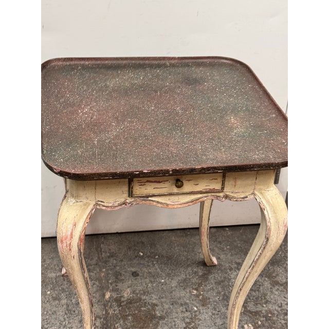 Swedish Faux Porphyry Top Side Table + Drawer, Vintage For Sale - Image 11 of 12