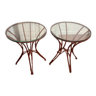 Accent Round Side Tables Mid Century Wrought Iron Base For Sale