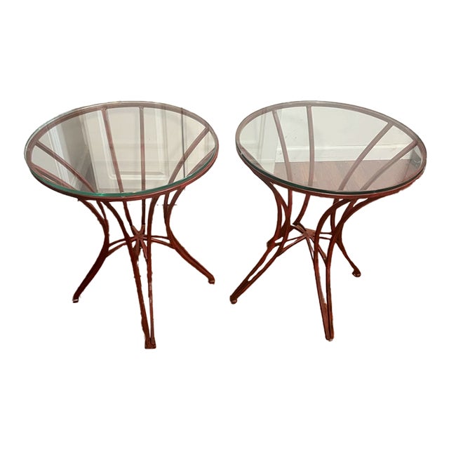 Accent Round Side Tables Mid Century Wrought Iron Base For Sale