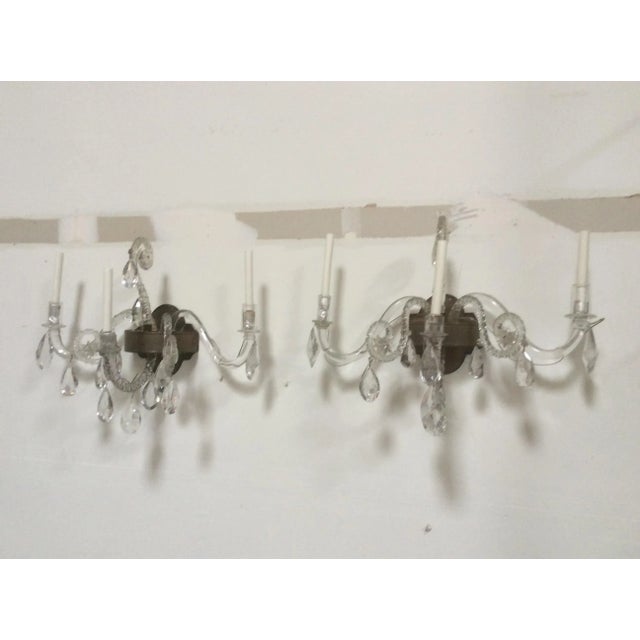 Transparent Antique Blown and Cut Crystal Sconces - a Pair For Sale - Image 8 of 11