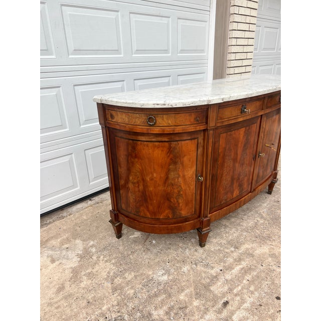 French 19th Century Louis XVI Mahogany Carrara Marble Top Demilune Sideboard For Sale - Image 12 of 12