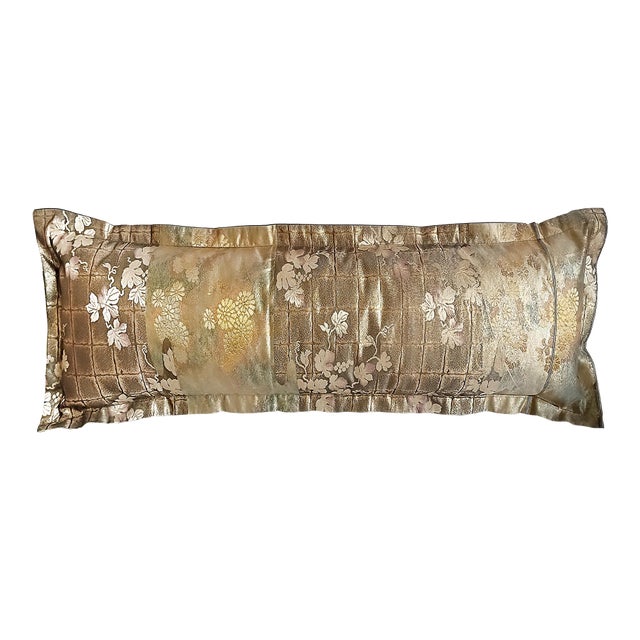 Japanese Silk Bolster Pillow, Gold Brocade, 1920s Obi For Sale