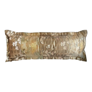 Japanese Silk Bolster Pillow, Gold Brocade, 1920s Obi