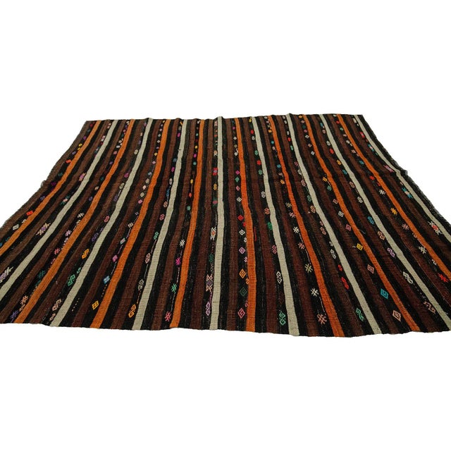 Striped Vintage Goat Hair Kilim Rug- 7′8″ × 10′2″ For Sale - Image 4 of 7