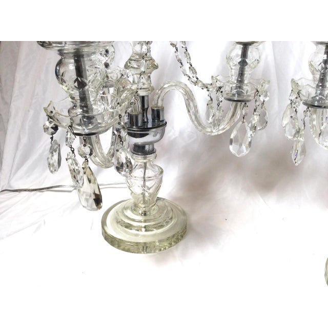 Mid 20th Century Mid 20th Century Cut Glass 3-Light Girandole Lamps - A Pair For Sale - Image 5 of 10