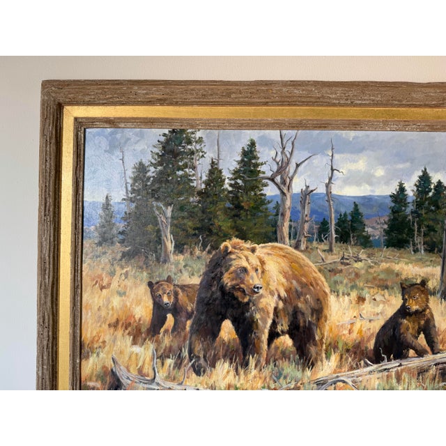 2006 Brian A. Grimm (B. 1968) “Watchful Eye” Original Wildlife Impressionist Oil on Masonite Painting – Rustic Wood Framed For Sale In Miami - Image 6 of 12
