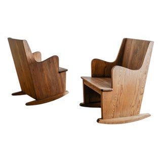 Swedish Mid Century Modern Sculptural Wooden Lovö Rocking Chairs by Axel Einar Hjorth for Nordiska Kompaniet Sweden, 1930s, Set of 2 For Sale