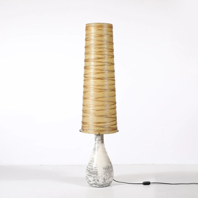 1950s Mid-Century White Glazed Ceramic Table Lamp With Monumental Spun Resin Shade For Sale - Image 5 of 16