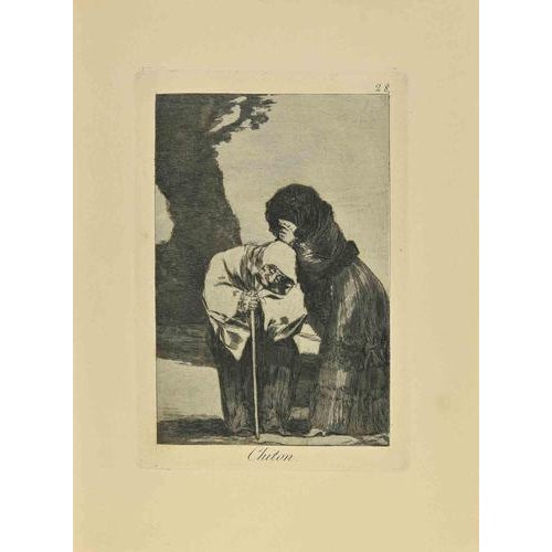 Hush (Chiton) is a black and White aquatint, drypoint, and etching printed in blue-black ink on laid paper from Caprichos...