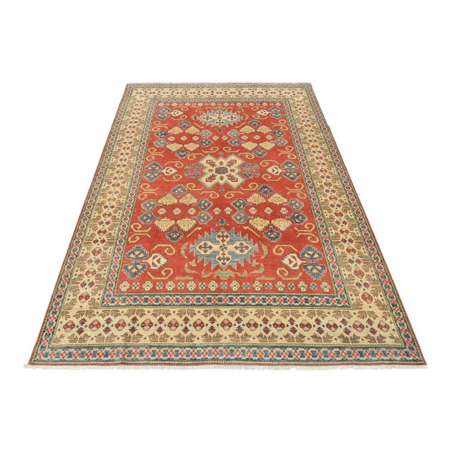 Kazak Rug 8′ X 10’11” Red Wool Tribal Hand-Knotted Oriental Carpet For Sale