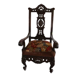 Victorian Walnut & Needlepoint Throne Chair