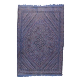 1980s Blue Flatweave Moroccan Kilim Rug - 7.6 X 5.54 Ft For Sale
