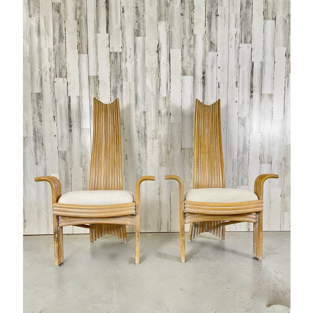 Danny Ho Fong Style Curved High Back Rattan Arm Chairs- A Pair