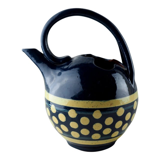 Early 20th French Folk Art Deco Paul Jacquet Spotted Deco Jug For Sale