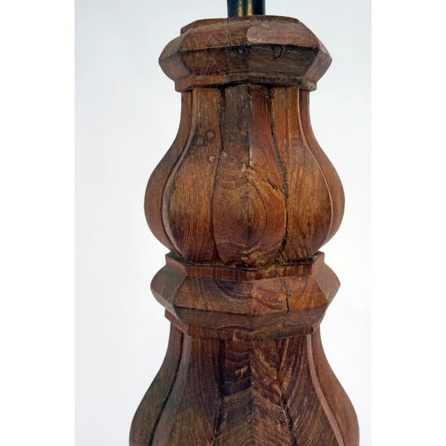 Wood Tall Hand-Carved Balustrade Redwood Lamp For Sale - Image 7 of 7