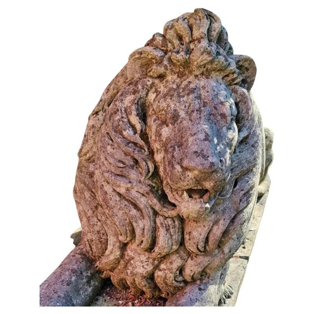 Handcrafted and Sculpted Ofllions in Vicenza Stone, 19th Century, Set of 2 For Sale - Image 12 of 12
