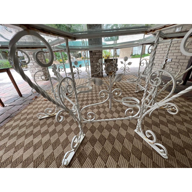 Vintage Octagonal Glass & Wrought Iron Patio Table With Integrated