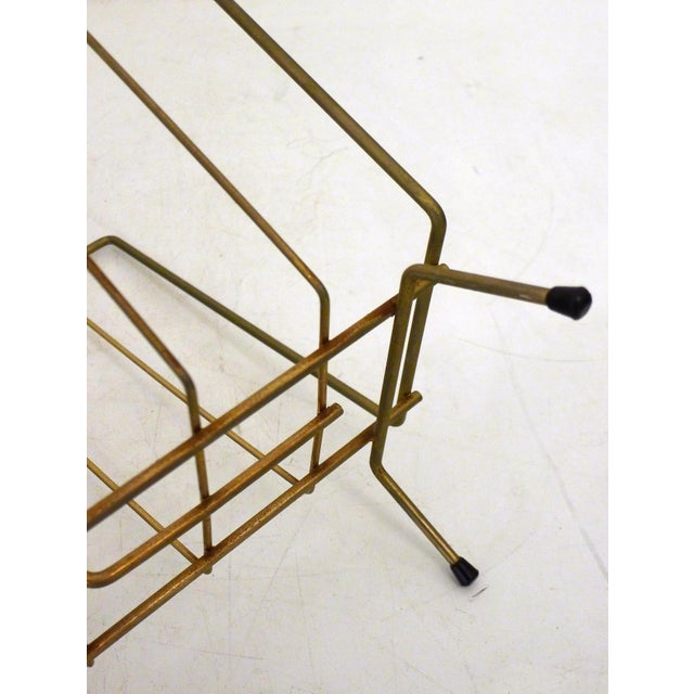 Mid-Century Modern Magazine Rack in Gilt Metal and Wooden Handle, 1950s For Sale - Image 11 of 13