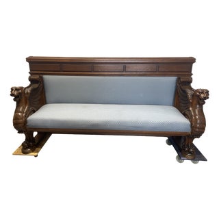 Antique German Oak Bench with Carved Griffins, 1890s For Sale