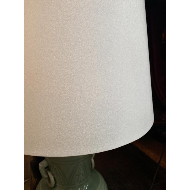 Ceramic 1940s Chinese Celadon Green Ceramic Table Lamps - A Pair For Sale - Image 7 of 12