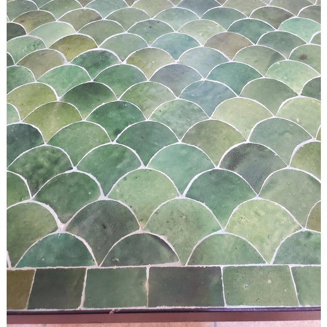 32" Moroccan Handmade Square Mosaic Table in Tamegrout Green With Fish Scales Design For Sale - Image 4 of 6