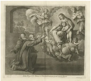 After Zampieri, Plate of Saints Nilus and Bartholomew Kneeling for the Holy Virgin, 1762, Print