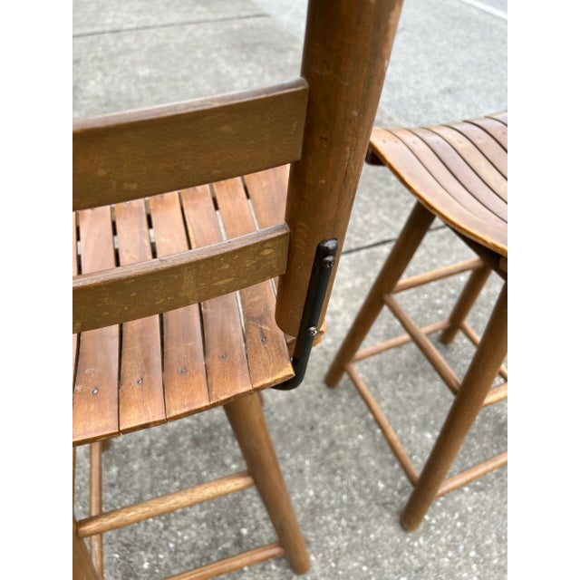 Arthur Umanoff Style Swivel Slatted Counter Stools. Wood Stools with a Vintage Look.