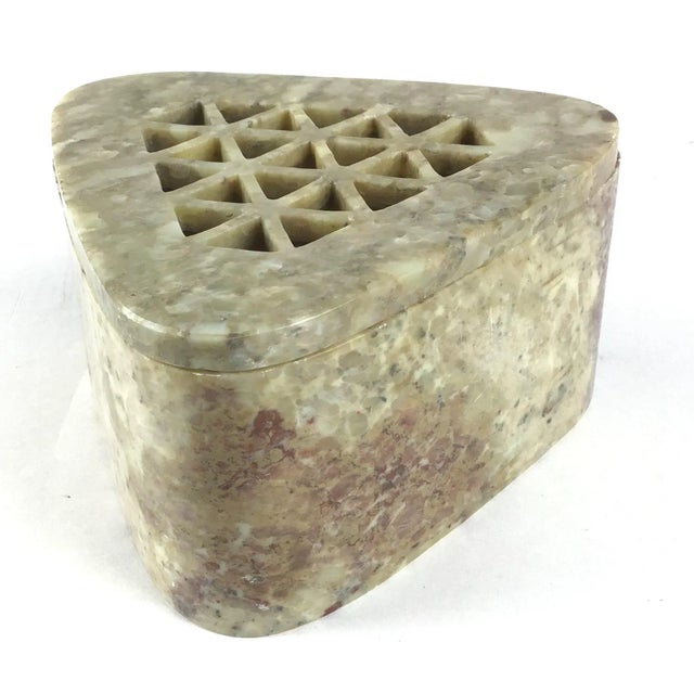 Modern Vintage Covered Soapstone Flower Triangular Box Vase For Sale - Image 3 of 11