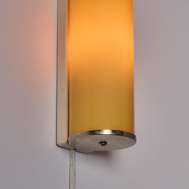 1940s Finnish Yellow Cylindrical Glass & Metal Plug-in Wall Lamp For Sale - Image 14 of 18