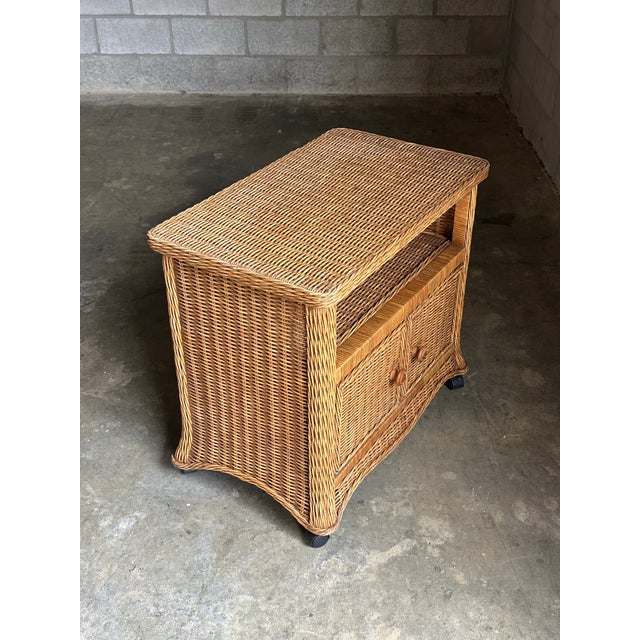 1980s 1980s Coastal Style Wicker Cabinet on Casters For Sale - Image 5 of 9