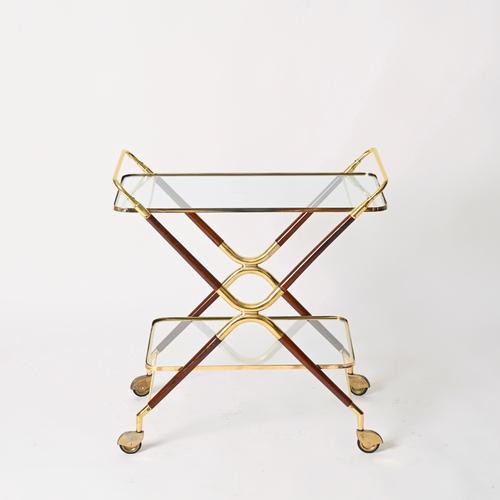 Mid-Century Modern Bar Cart in Brass and Wood by Cesare Lacca, Italy, 1950s For Sale - Image 3 of 14