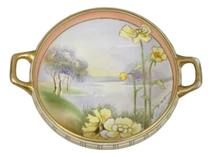Antique Nippon Morimora Hand Painted Flowers & Ducks Coral Porcelain Bowl (A)