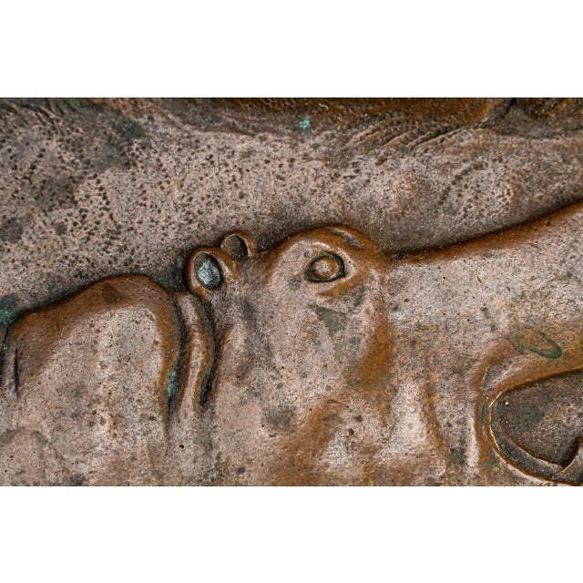 Early 20th Century Artist Signed Antique Art Nouveau Solid Bronze Hippopotamus Hippo Tray Catchall For Sale - Image 5 of 12