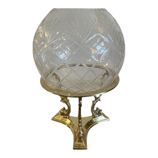 Ormalu Footed Brass Base Holding Cystal Bowl For Sale