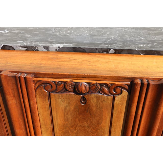 Antique French Art Deco Burl Wood Sideboard Buffet With Marble Top For Sale - Image 10 of 18