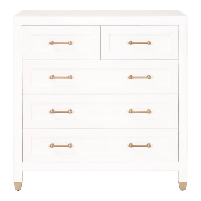 Stella White Lacquered Wood 5-Drawer High Chest For Sale