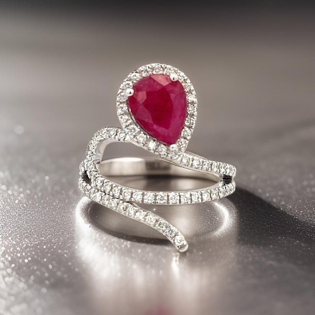 Natural Ruby Diamond Ring 6.5 14k W Gold 2.32 TCW Certified For Sale - Image 4 of 18