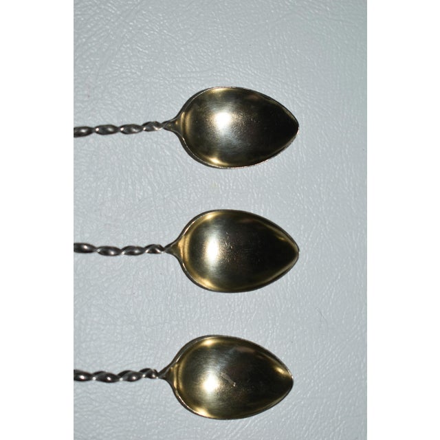 Antique Set of Three Decorative Demitasse Sterling SIlver Spoons For Sale - Image 4 of 12