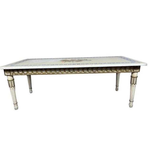 Marble Top White and Gilt Coffee Table with Greek Key and Decorative Inlay For Sale In Boston - Image 6 of 10