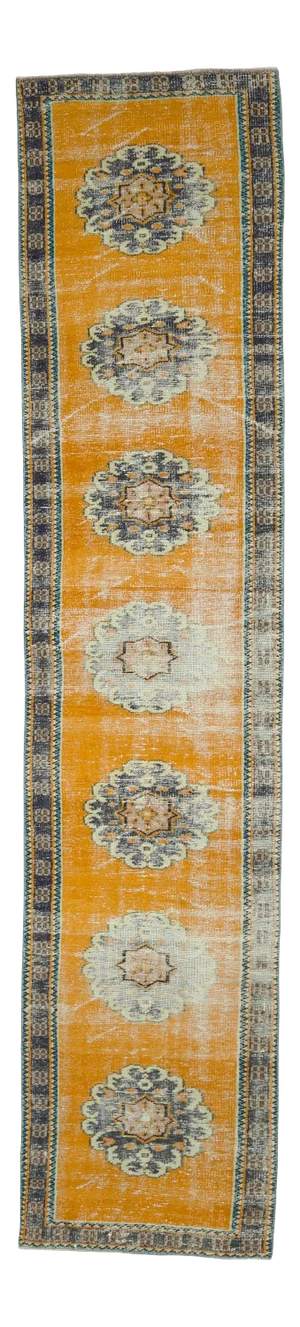 Vintage Turkish Oushak Handmade Wool Cotton Orange Runner Rug