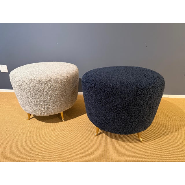 Pair of French Wool Boucle Pouf Dining Stools For Sale - Image 11 of 18