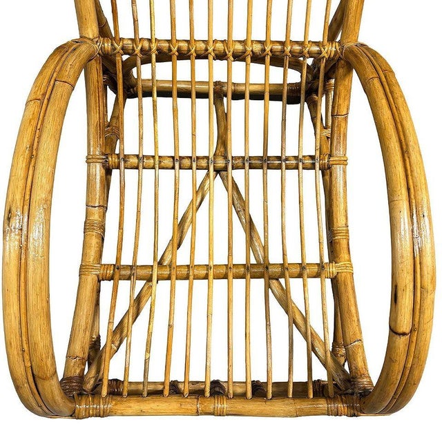 Restored MCM Rattan Double-Strand Half Moon Arm Lounge Chair For Sale - Image 9 of 10
