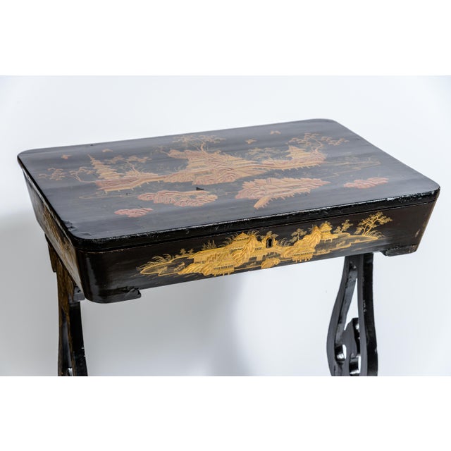 Exceptional 19th Century Chinoiserie Lacquer Work Table For Sale - Image 9 of 14